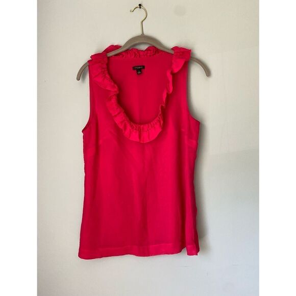 Ann Taylor pink 100% silk ruffle trim scoop neck Side zip fully lined ￼tank size - Picture 1 of 6